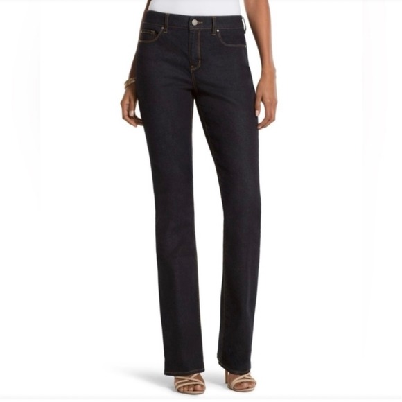 Chico's Denim - Chico's Platinum Barely Boot Jeans Womens 0 Regular Dark Wash Stretch Denim